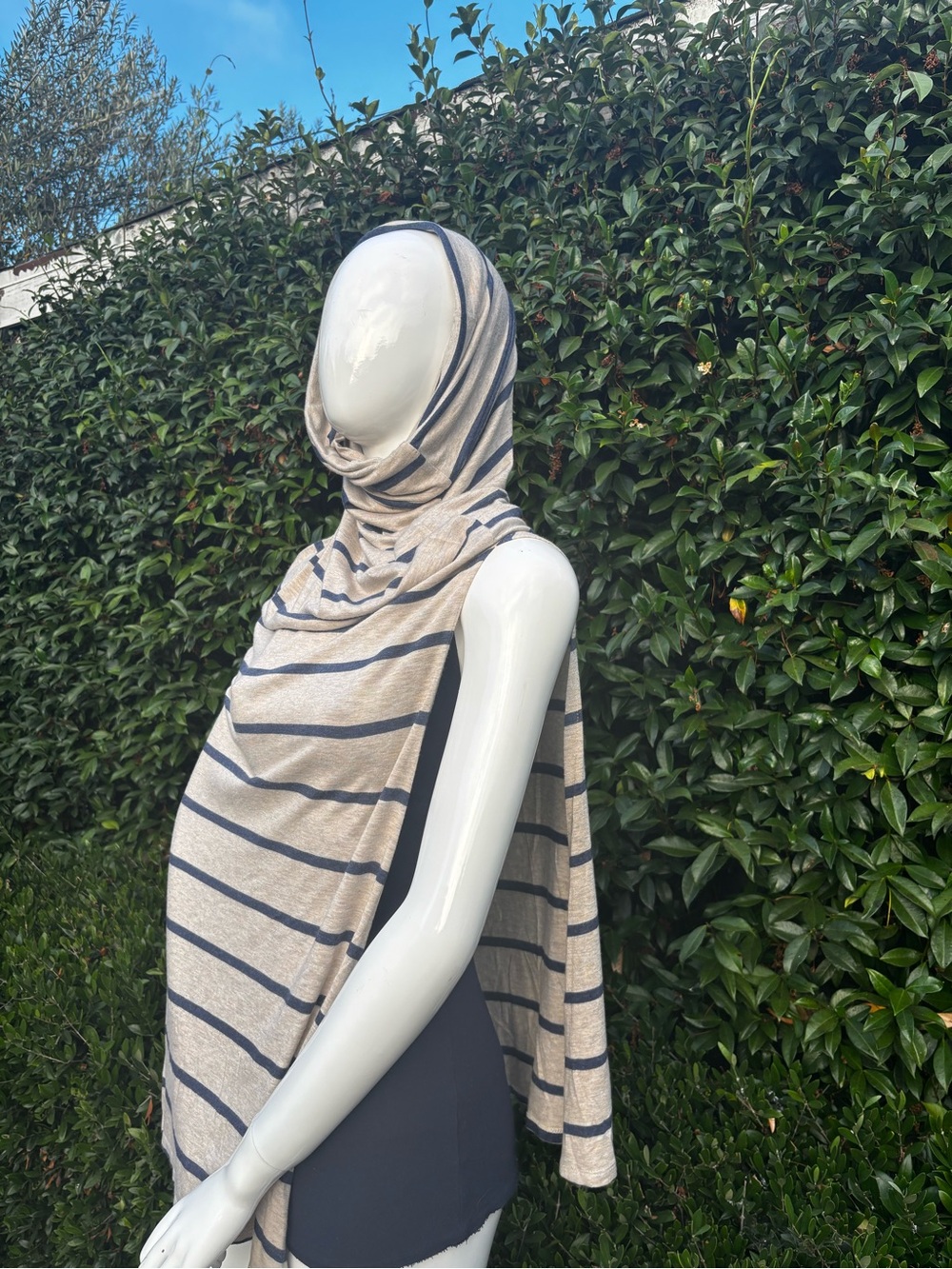 Elan Heather Gray and Navy Striped Side-Slit Maxi Skirt - Picture 8 of 11